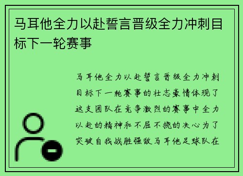马耳他全力以赴誓言晋级全力冲刺目标下一轮赛事 马耳他全力以赴誓言晋级全力冲刺目标下一轮赛事